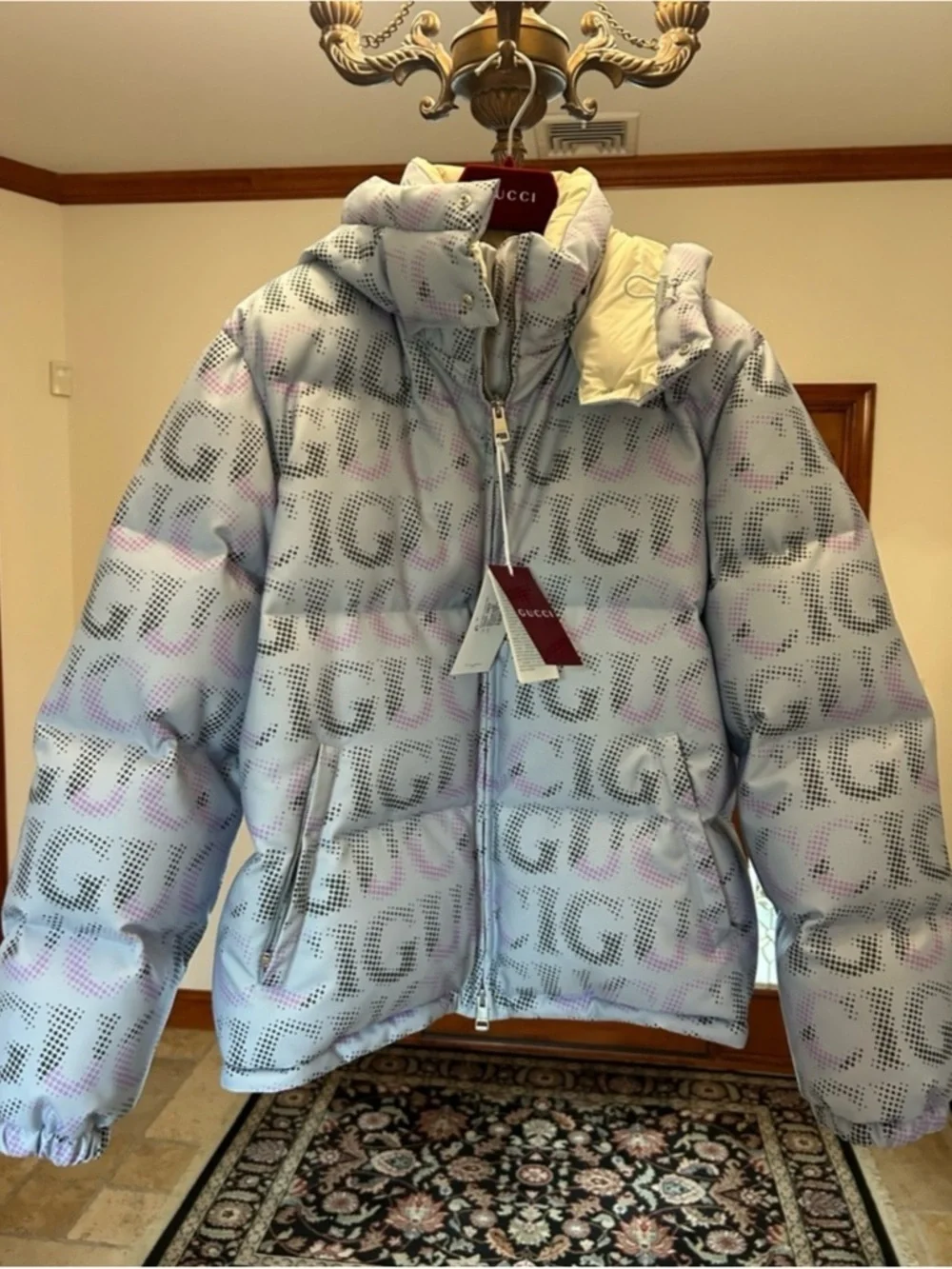 Gucci printed technical Poplin puffer jacket size 54/XXL made in Italy